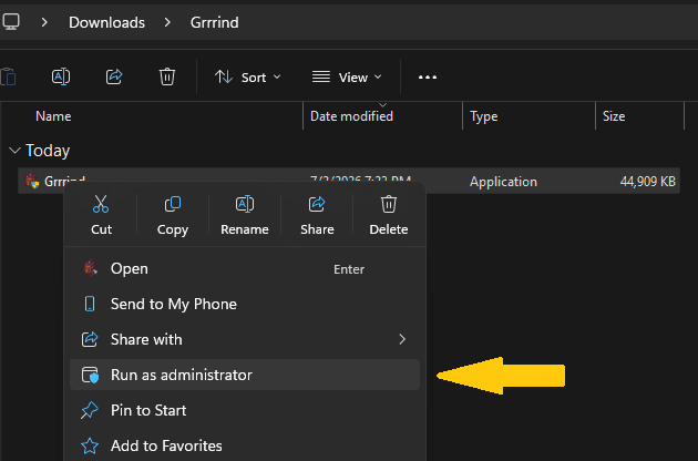 Run the app as administrator