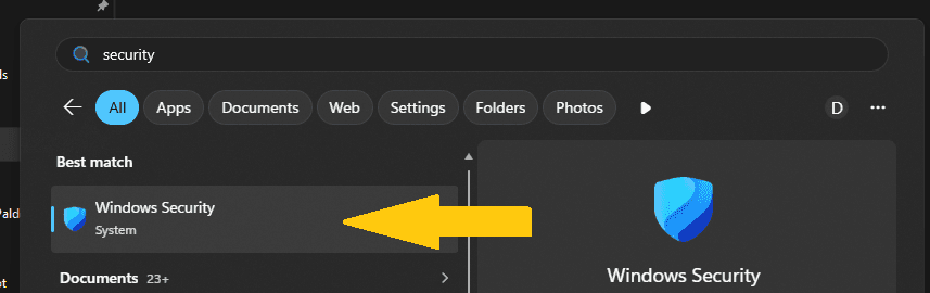 DO NOT open it yet — search Windows Security