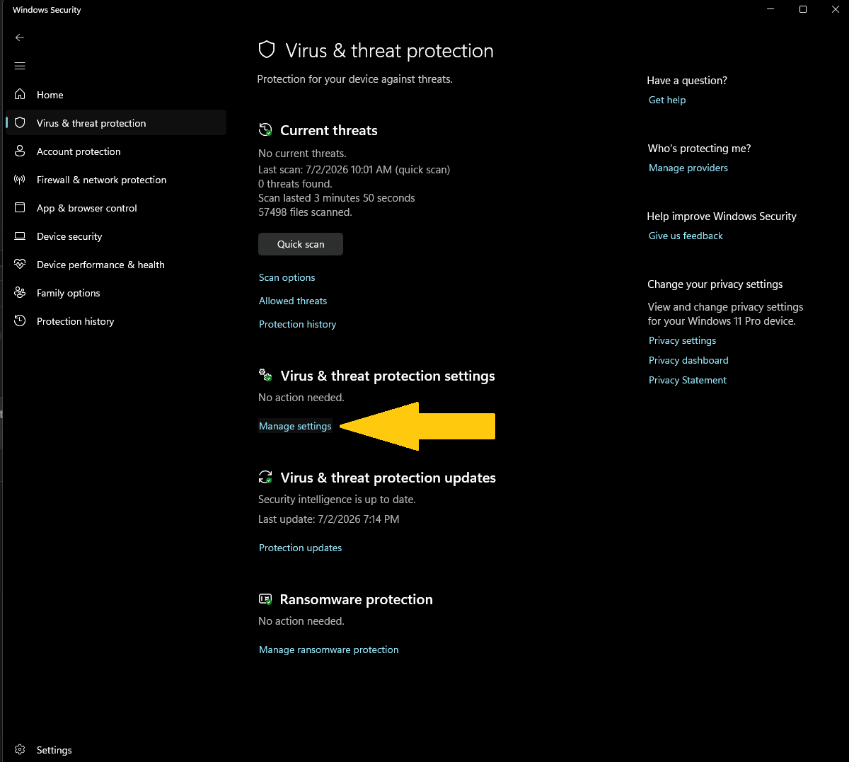 Click Manage Settings